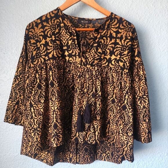 Mes Demoiselles bohemian Black and Gold Women's Top peaseant M/S size - Picture 1 of 9